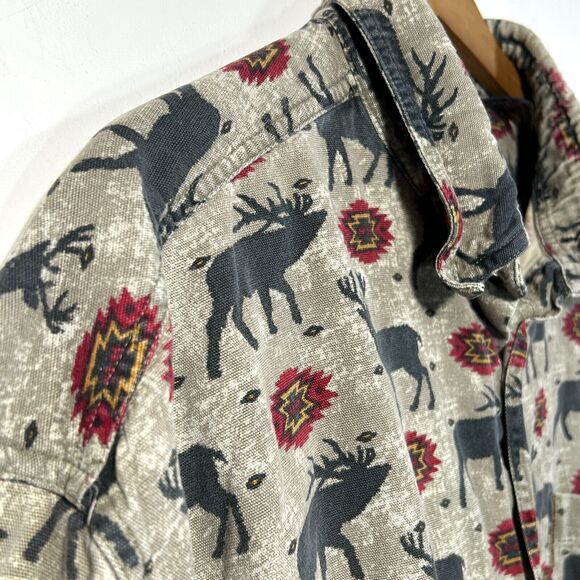 Buck Deer Flannel Print Shirt Mens 2XLT North River Outfitters Brown 17.5" x 35" - Picture 3 of 8